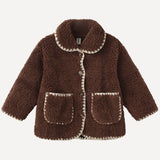Teddy Contrast Stitch Jacket - Brown