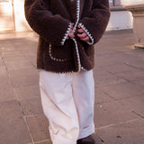 Teddy Contrast Stitch Jacket - Brown
